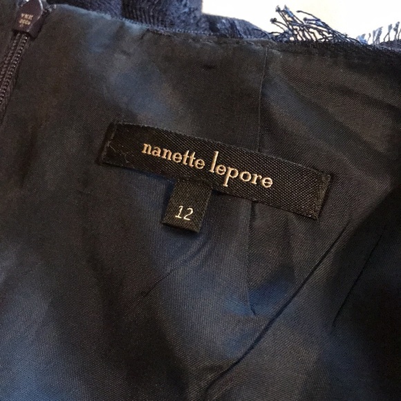 Nanette Lepore Blue Fringe Tweed Square Neck Dress Size 12 - Picture 10 of 11